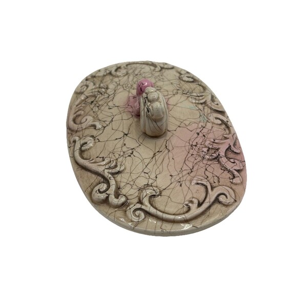 Vtg Possible Dreams Cherub Compote Candy Dish W/ Lid Crackle Glaze Pink Accents - Picture 5 of 14